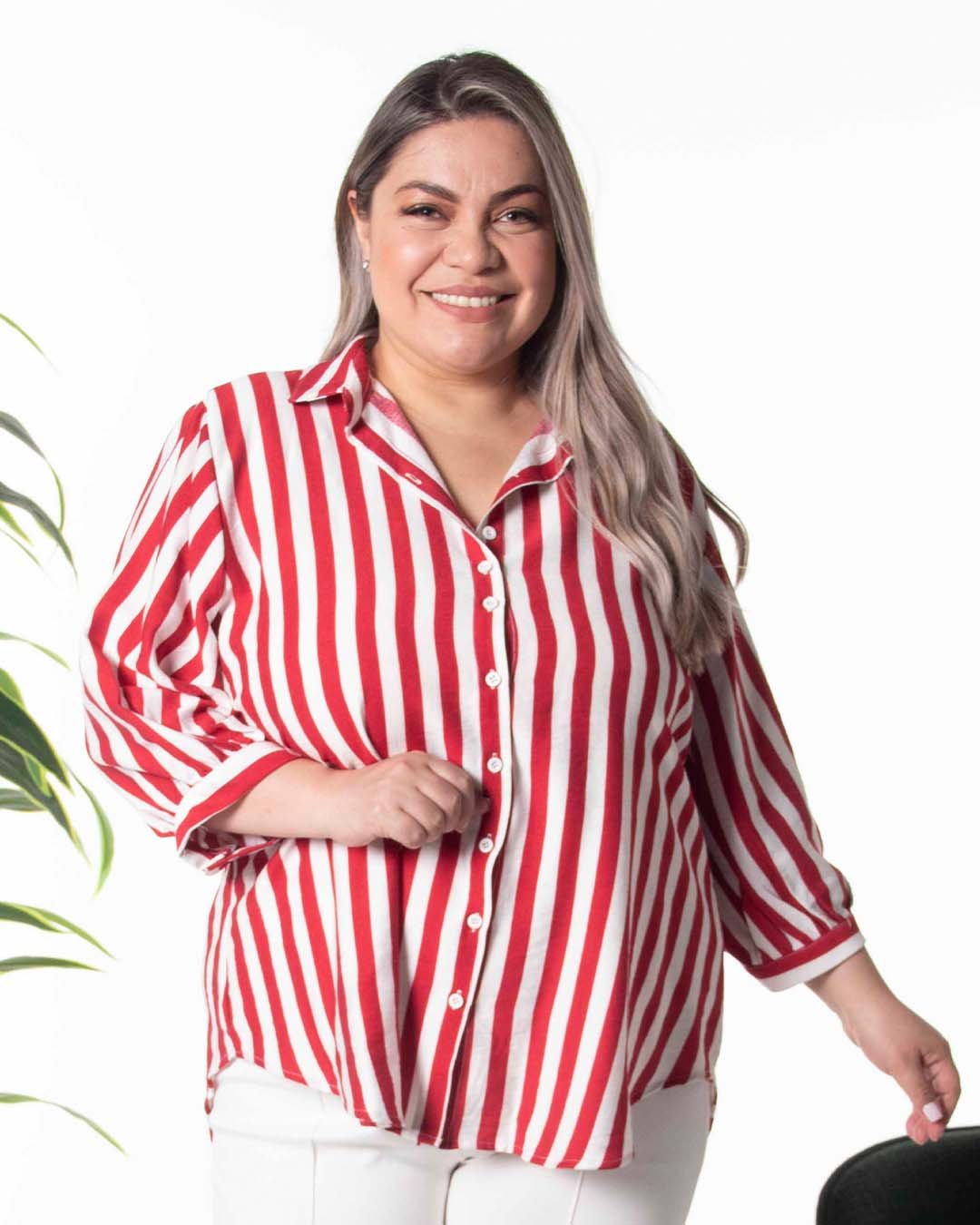 blusa mujer bl025 rayón con botones y líneas