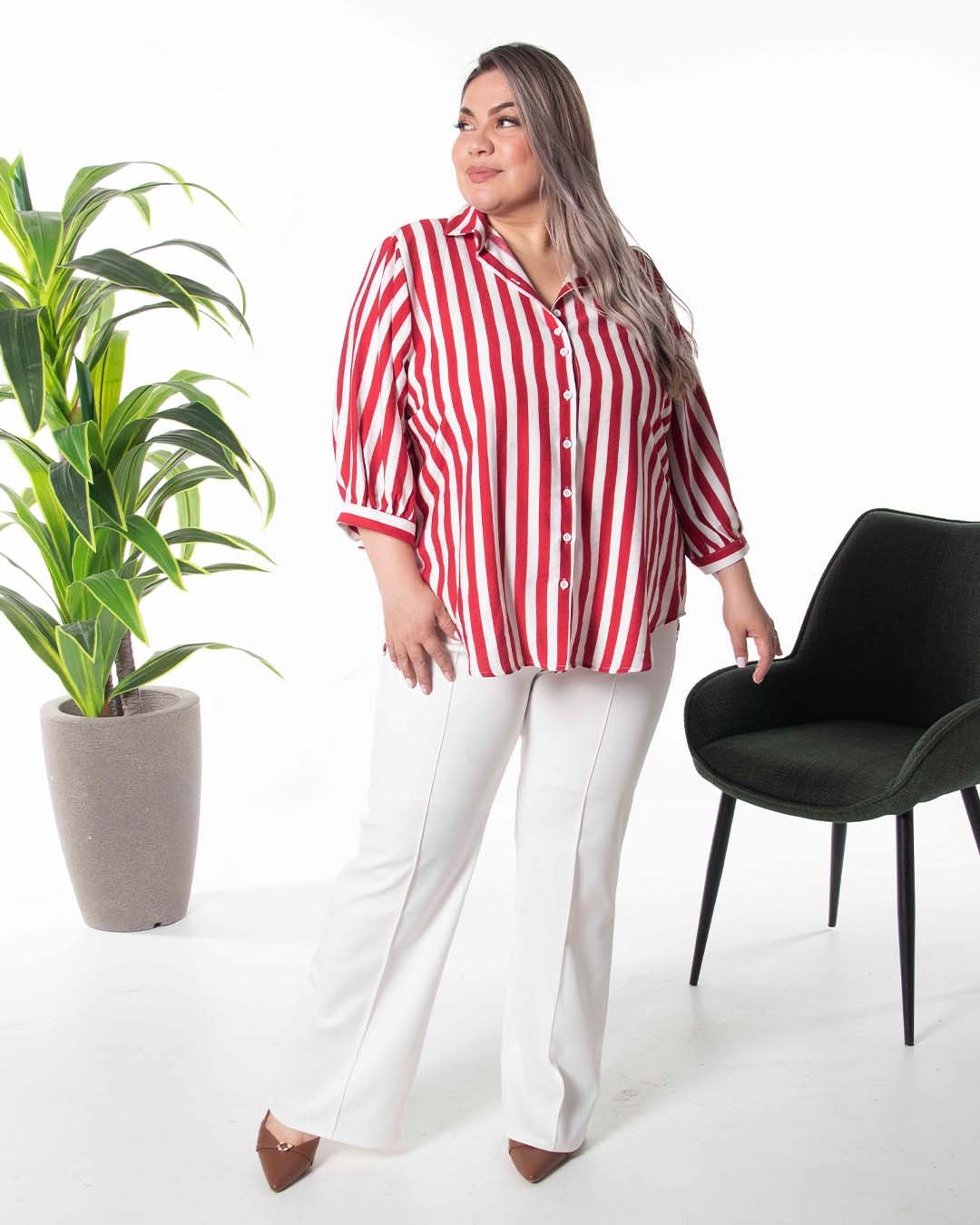 blusa mujer bl025 rayón con botones y líneas